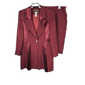 Champagne Women's 2pc Skirt‎ Suit Size 12 Maroon Knee Length Mob Wife